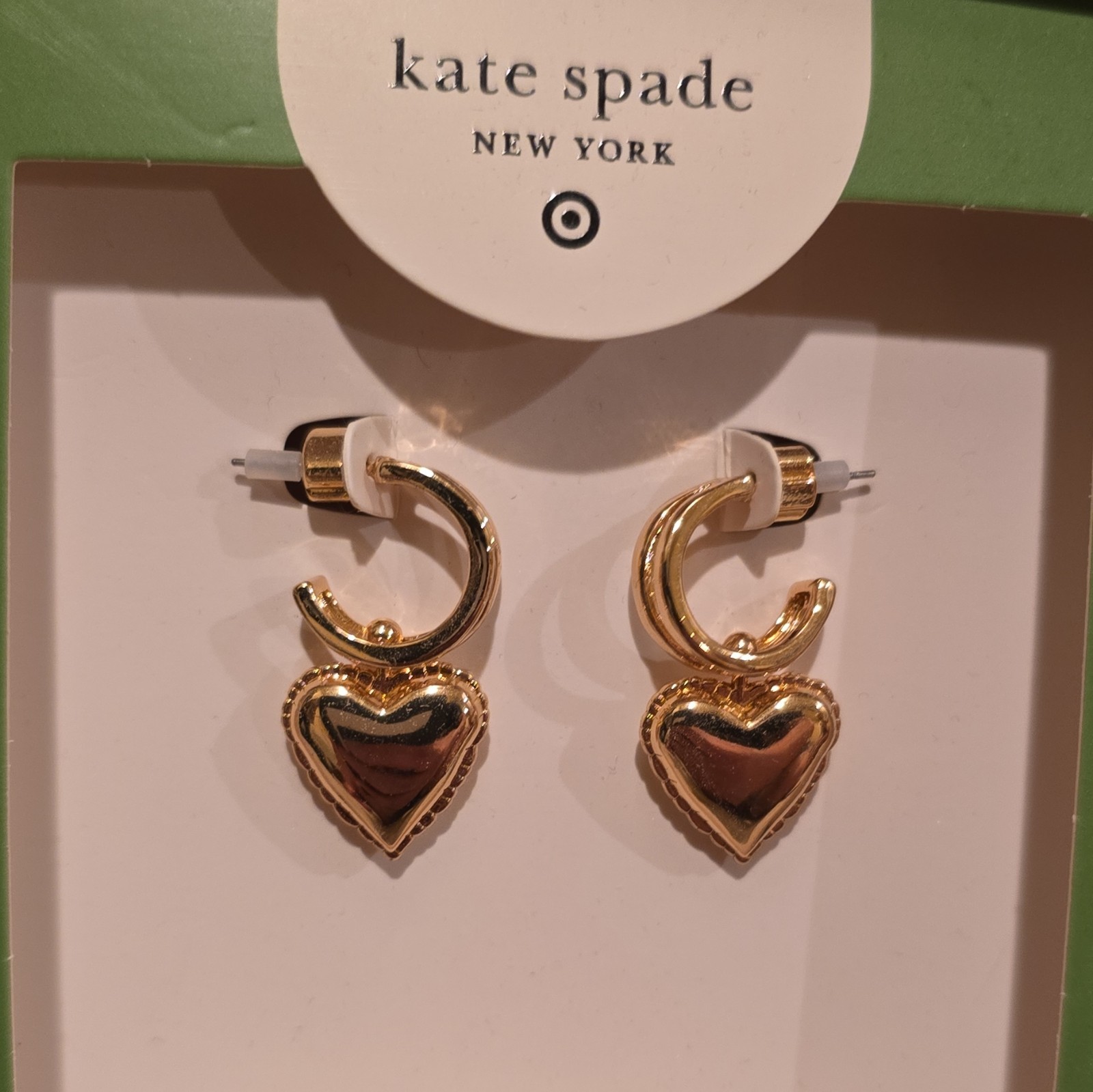 kate spade new york Gold Tone Heart Dangle Hoop Earrings Nickel-Free