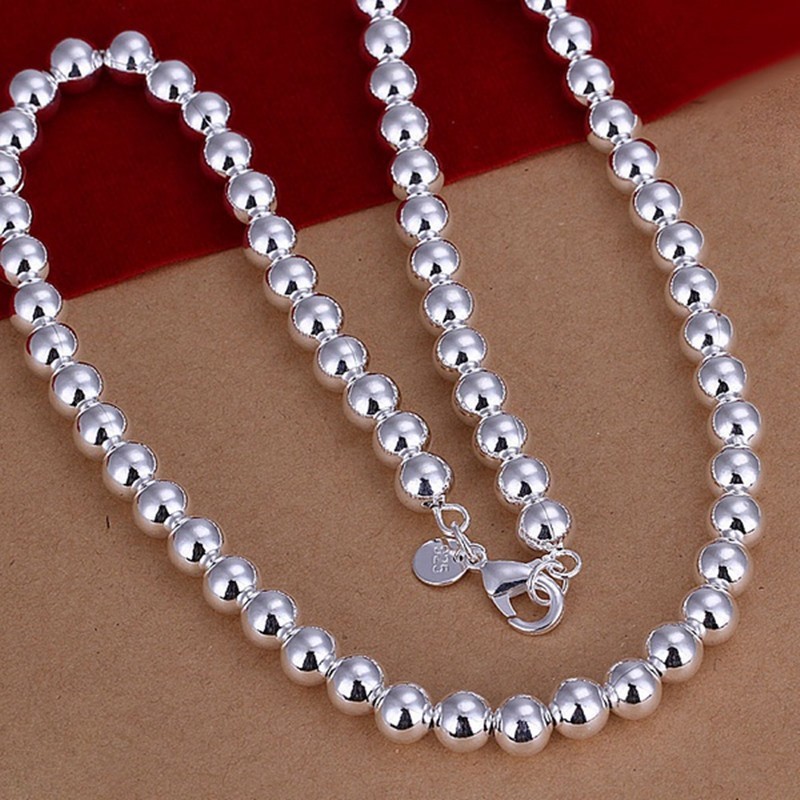 925 Sterling Silver Bead Ball Chain Necklace 4MM 6MM 8MM 10MM Men Women US