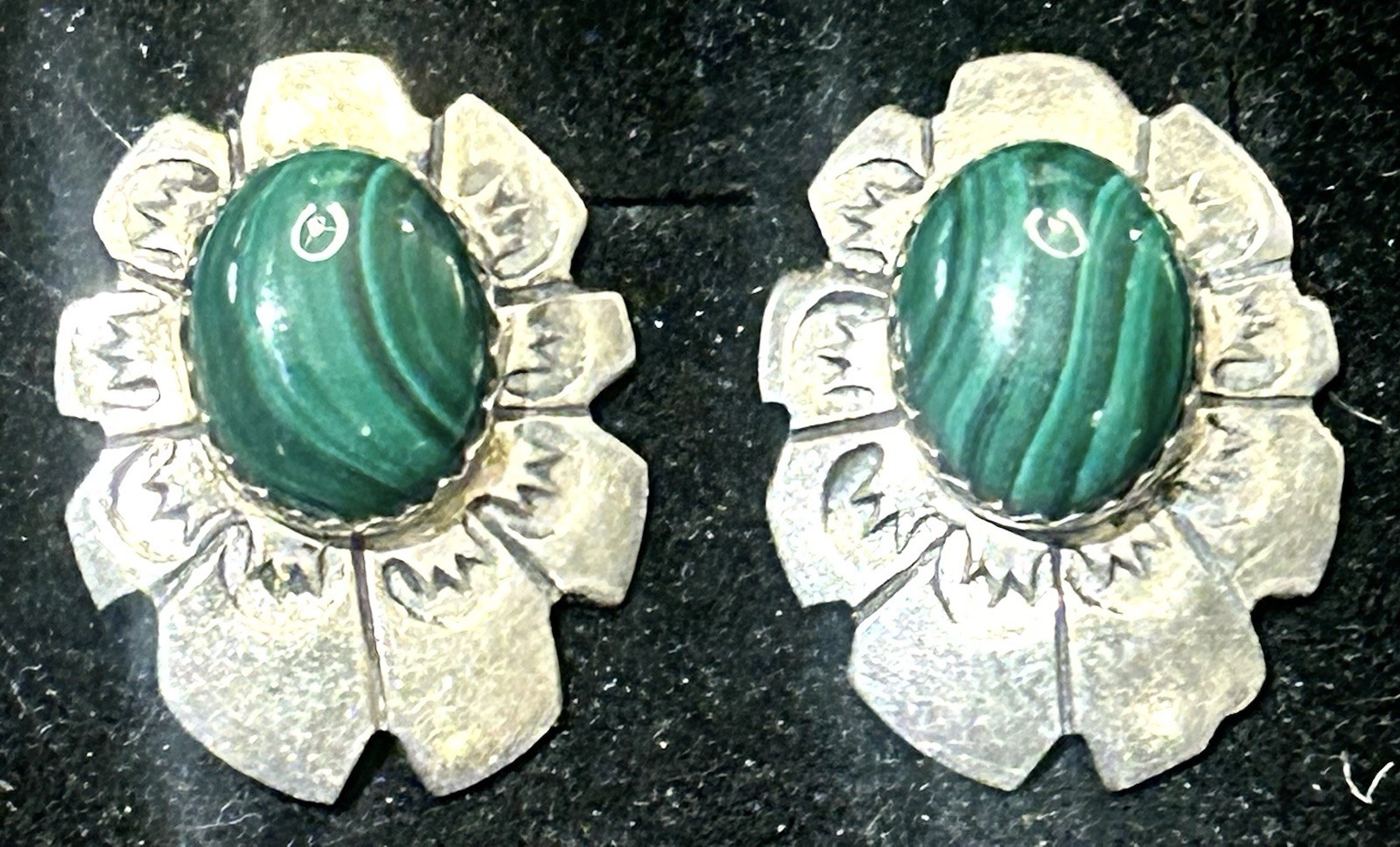 Vintage Navajo Lowell Draper Signed Sterling Malachite Dangle Earrings