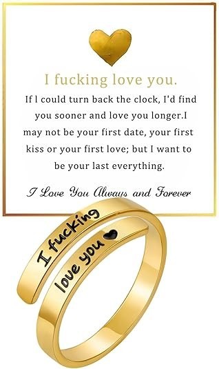 I F♡Cking Love You Ring for Women, Hope Rings Adjustable Stainless Steel Silver.