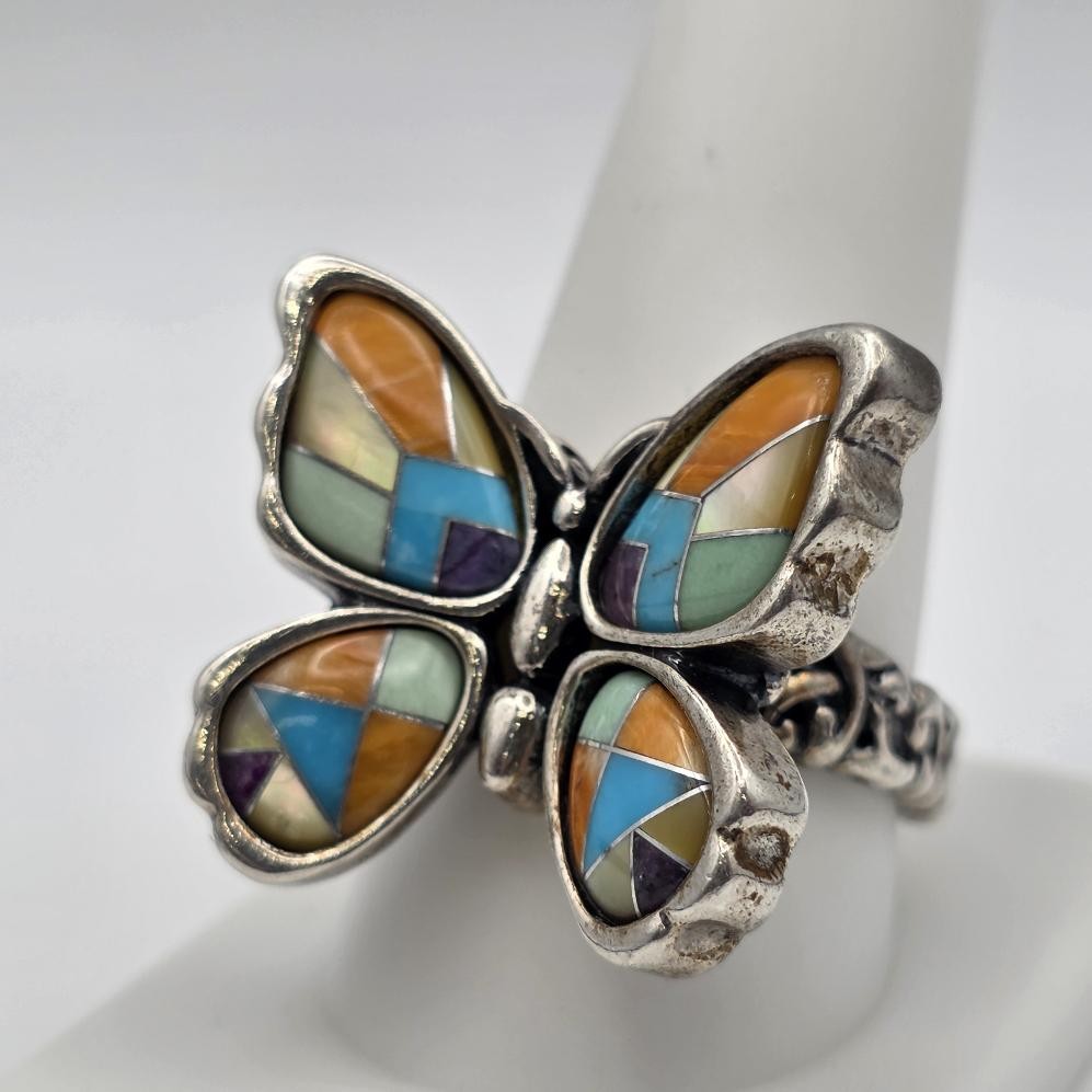 Carolyn Pollack Relios 925 Sterling Large Multistone Inlay Butterfly Ring sz 10