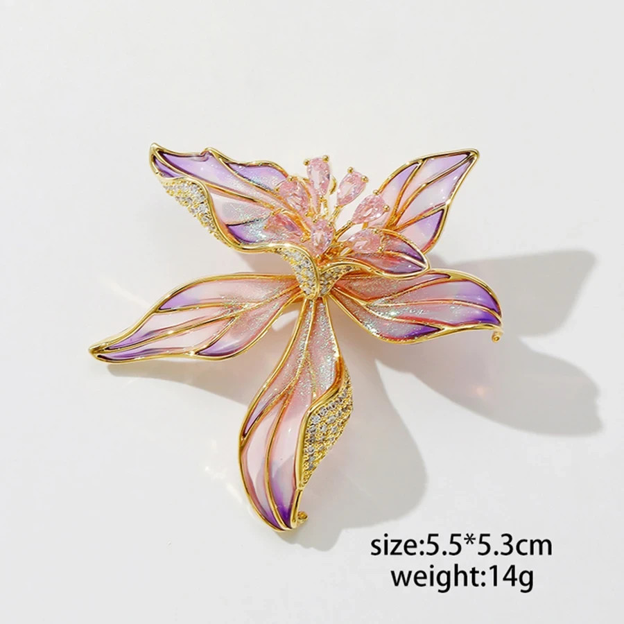 Romantic Iris Flower Brooch Pin for Women Men Rhinestone Floral Plant Lapel Pin