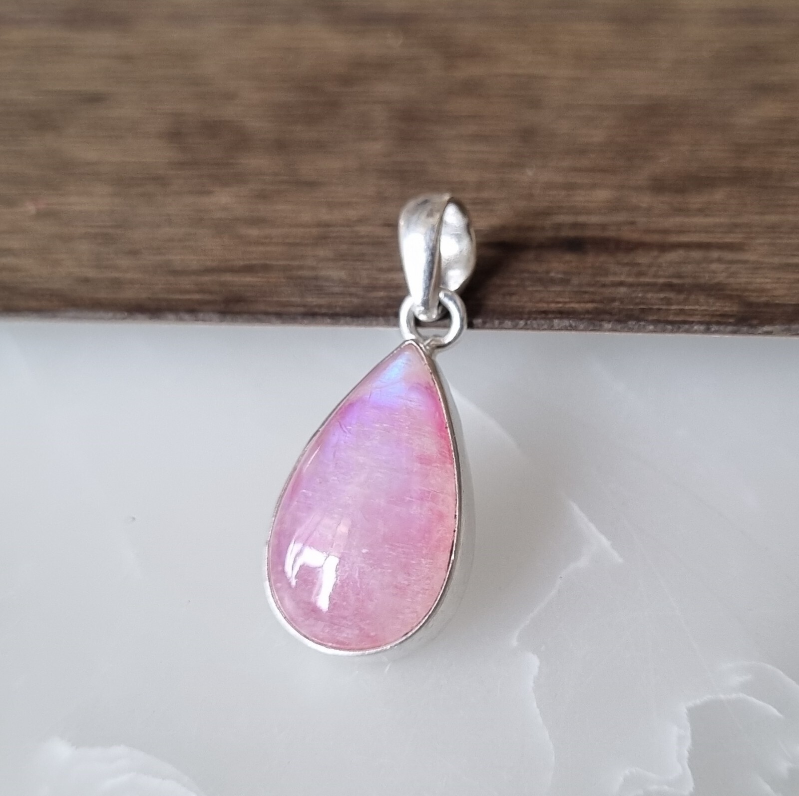 Pink Moonstone Pendant 925 Sterling Silver Breathtaking Handmade WonderfulPG1208