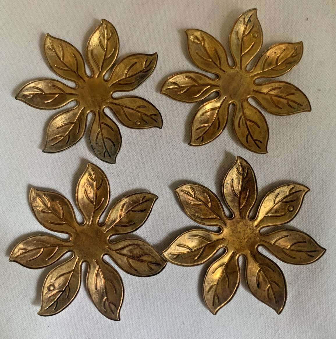 Lot of 4 Vintage Gold Tone Floral Jewelry Findings-Circa 1940’s