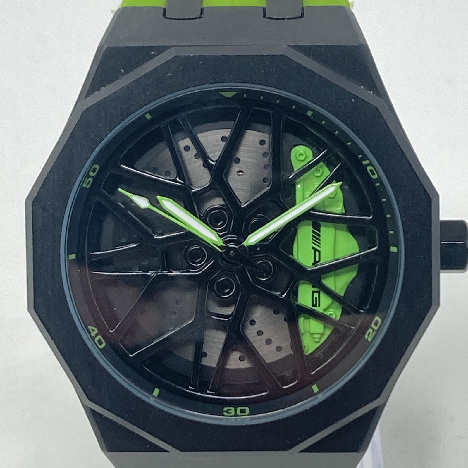 HMN Mercedes Petronas G55 Watch Men 48mm Black Green Spinning New Battery 8.75″