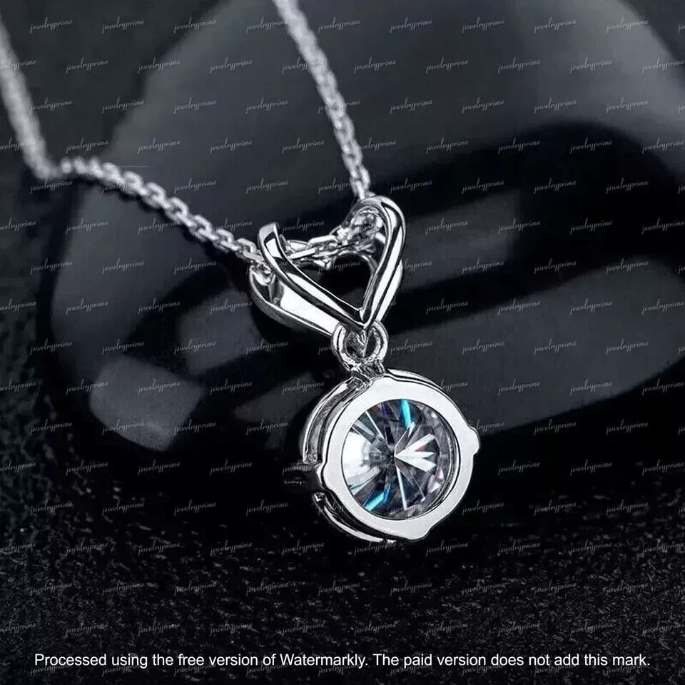 2Ct Round Cut Lab Created Diamond Women Solitaire Pendant 14K White Gold Plated