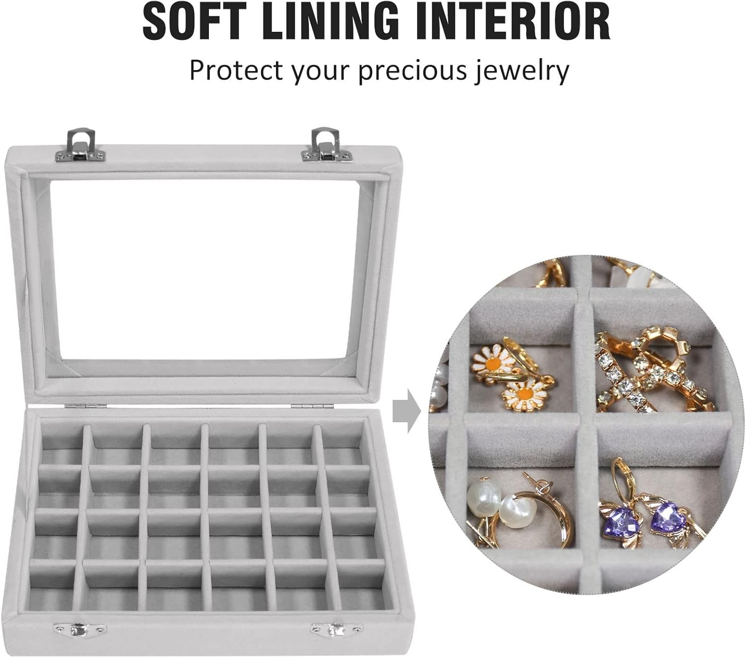 Chic 24-Grid Jewelry Organizer with Removable Partitions – Travel-Friendly