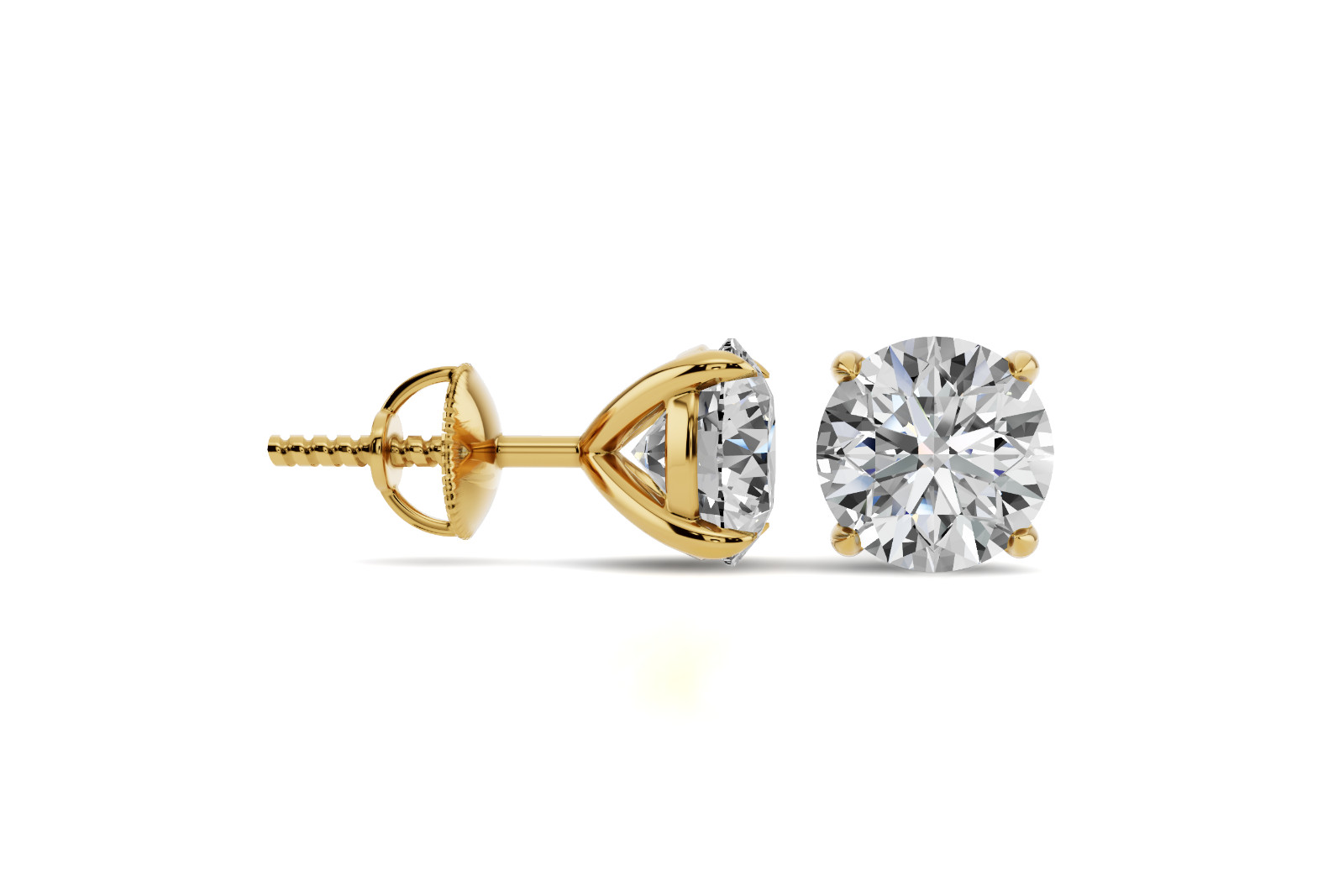 0.2 to 2 Carat 14K Gold 4Prong ScrewBack Natural Diamond Stud Earrings for Women