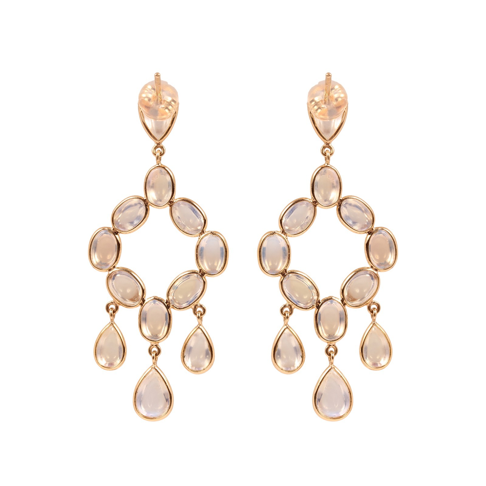 Moonstone Chandelier Earrings 925 Silver Gold Plated Pear Oval Drops Jewelry NEW