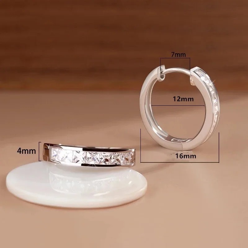 925 Sterling Silver Zircon Earrings Women Round Circle Elegant Party Jewelry