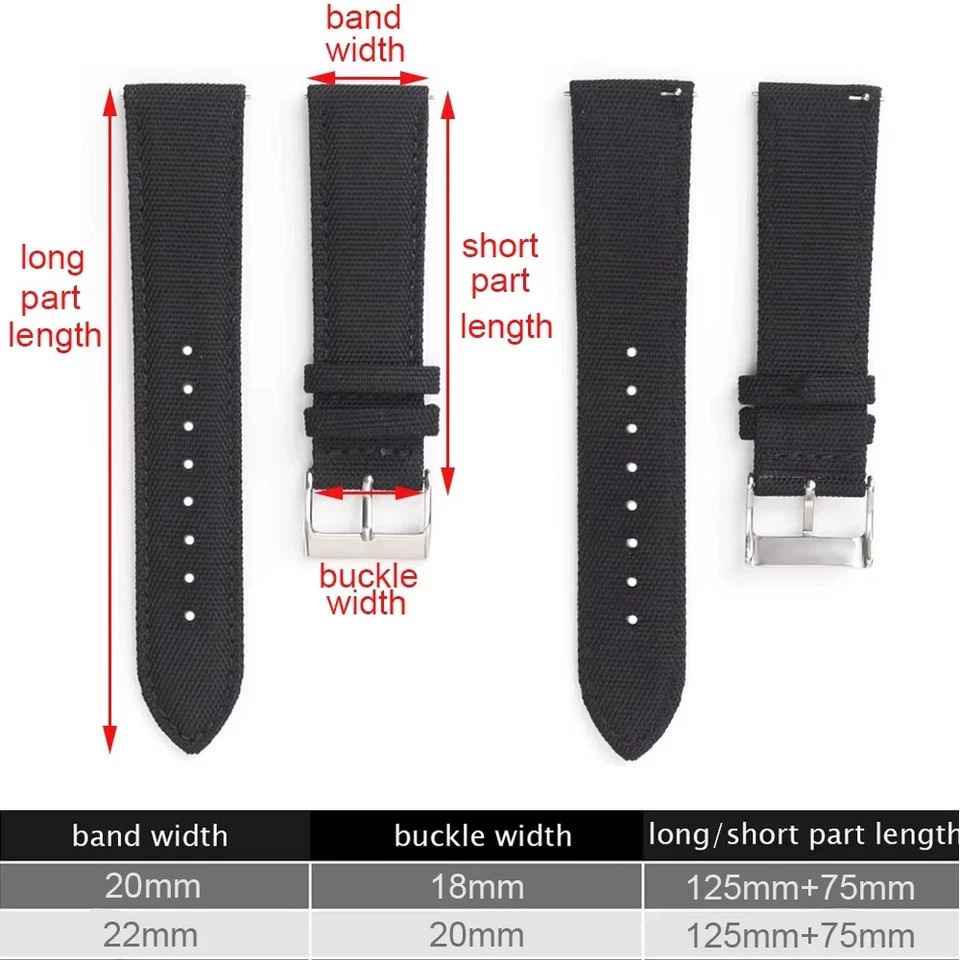 18mm 19mm 20mm 21mm 22mm 24mm Waterproof Sailcloth Watch Strap Two-Sided Nylon