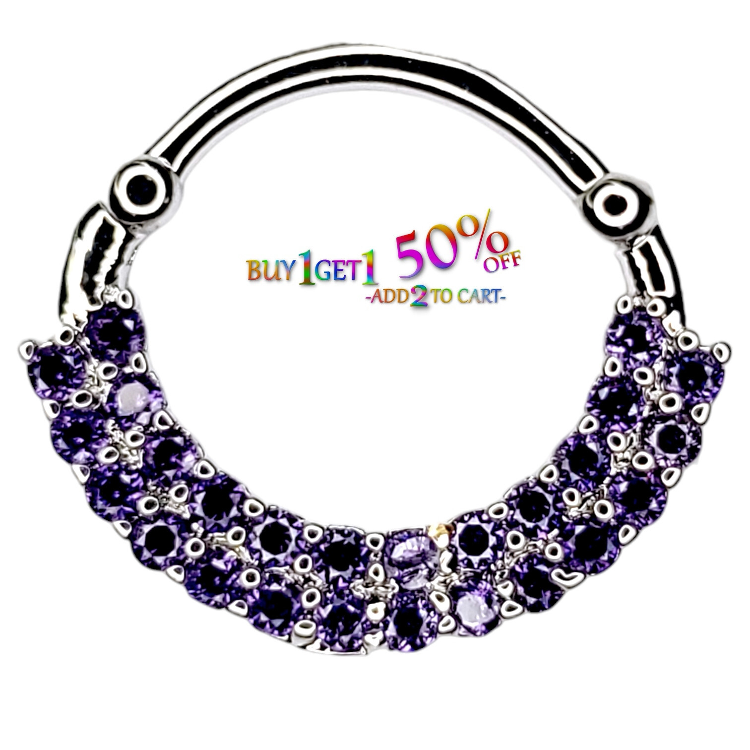16G SEPTUM CLICKER Purple CZ Nose Ring Piercing Hanger Hoop Silver 9134 2