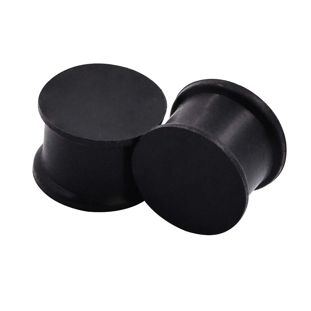 PAIR Black Silicone Ear Tunnels Plugs Double-Flare Flesh Piercing Earskin 2g-1″