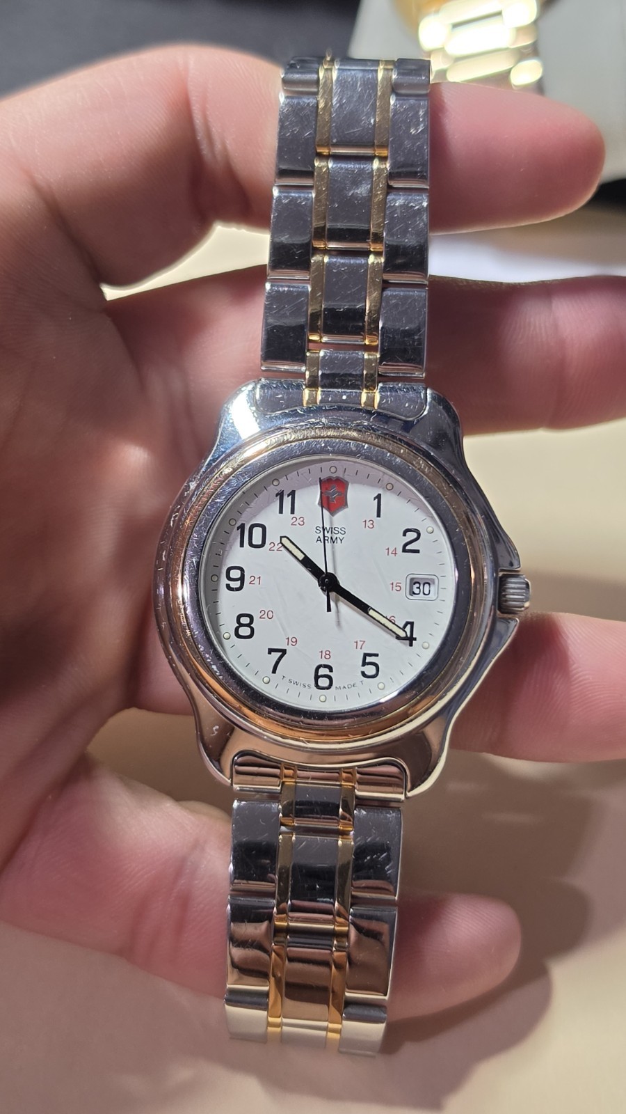 Swiss Army Victorinox Quartz Watch White Dial Date Two-Tone Stainless Steel