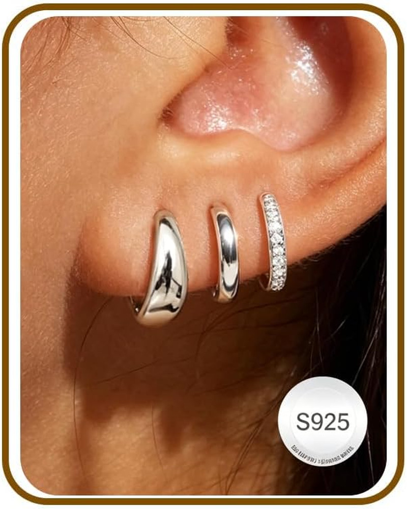 Jewelry for Her Gift 3 Pairs 925 Sterling Silver Earrings for Women Non Tarnish
