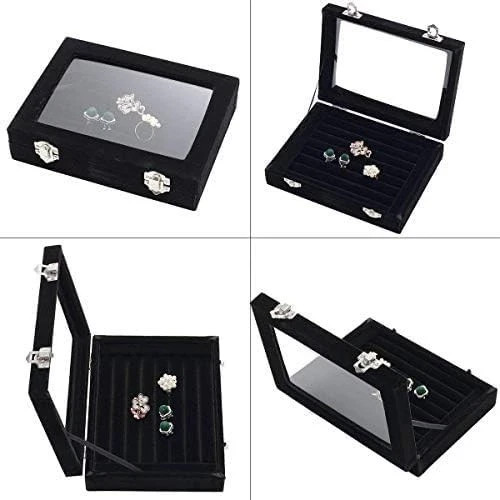 Jewelry Box Rings Organizer Tray 7 Slots Velvet Jewelry Earring Storage Box With