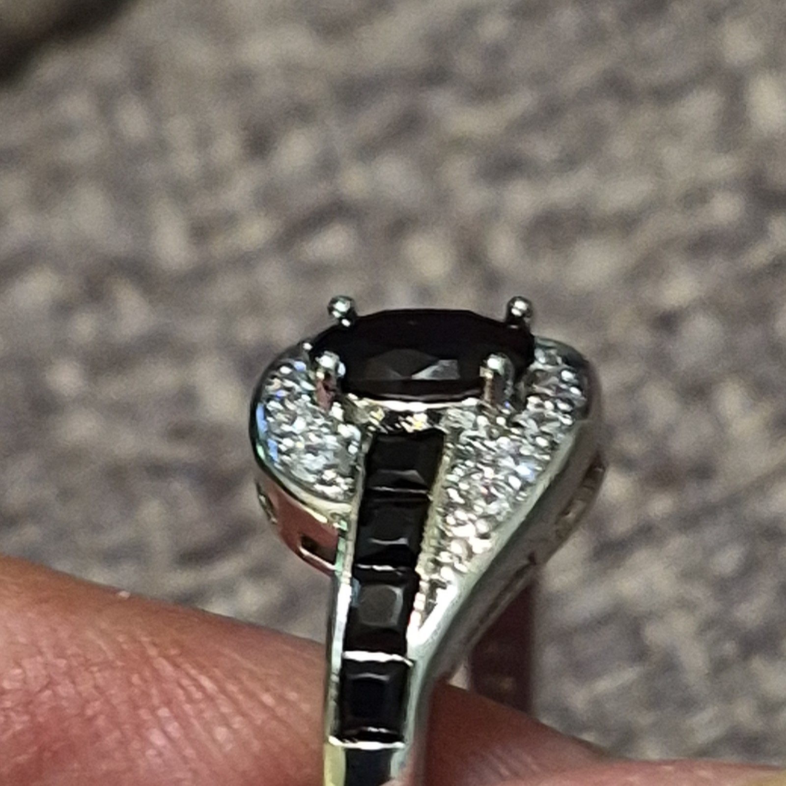 925 Stamped Silver Oval Black Rhinestone Cocktail Ring Size 7,8,9,&10 Avail.