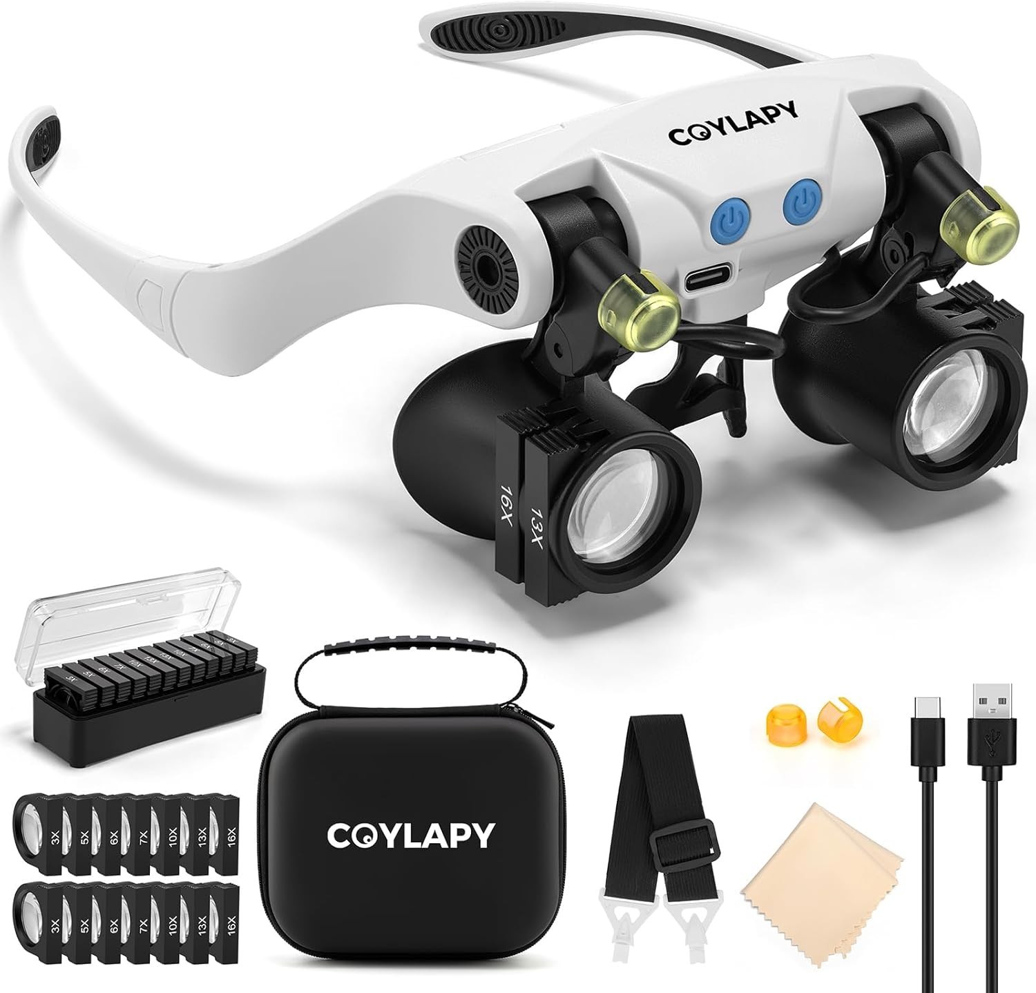 Professional Magnifying Glasses with Light & 5 Lens Pairs for Close Work