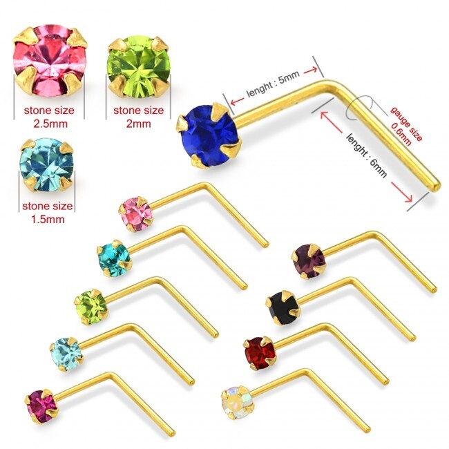 1x 22g 9K Solid Yellow Gold Nose Ring L Shape Pin Pick Size & Color 9KNS020