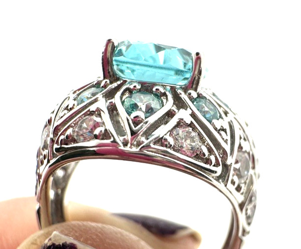 Victoria Wieck Swiss Blue Topaz Ring White Topaz 925 Sterling Silver Size 7