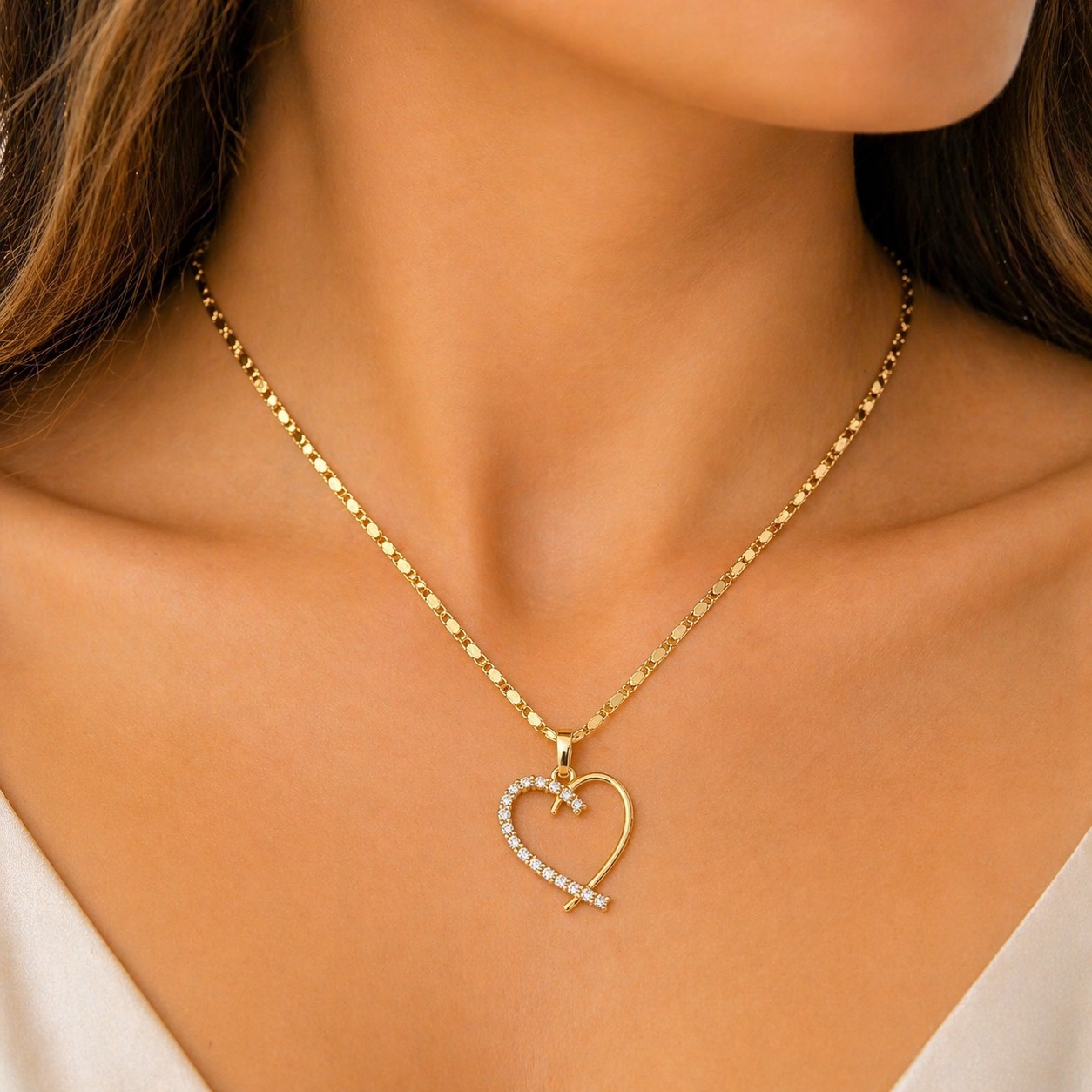 18K Gold Plated Heart Jewelry Set CZ Necklace 18″ And Stud Earrings Gift for Her