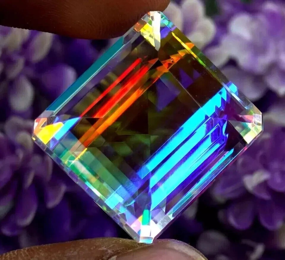 Rainbow Mystic Topaz Emerald Cut 100 Ct Natural Gemstone Loose EGL Certified