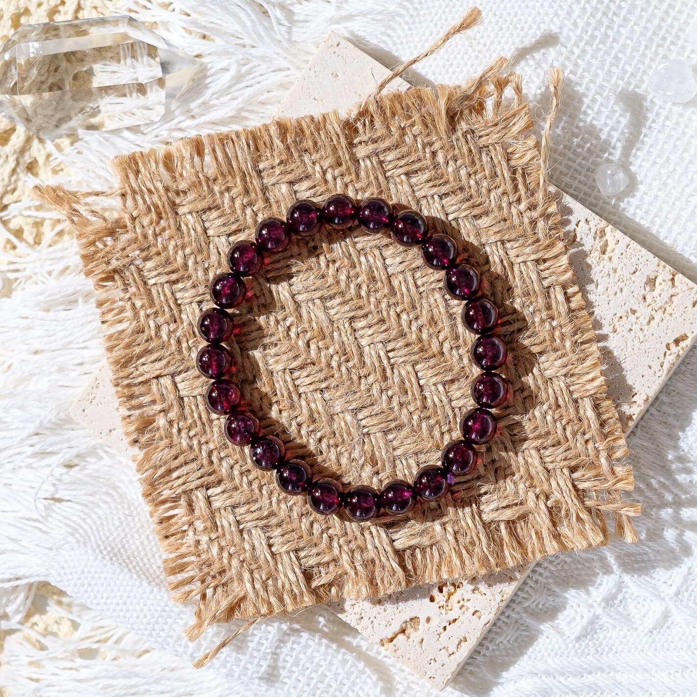 Natural Red Garnet Stone Bracelet 5mm Burgundy Gemstone Stretch Bracelet