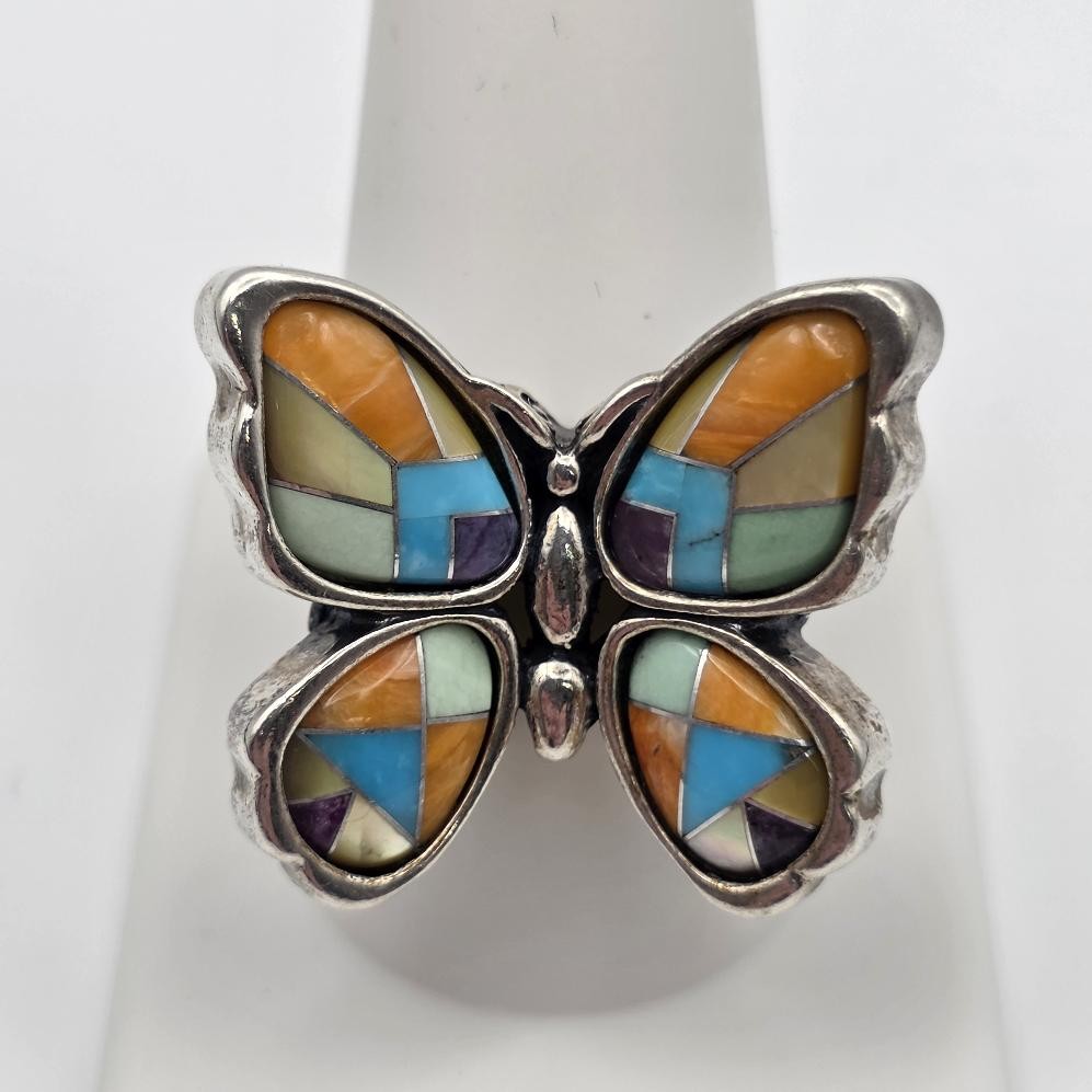 Carolyn Pollack Relios 925 Sterling Large Multistone Inlay Butterfly Ring sz 10
