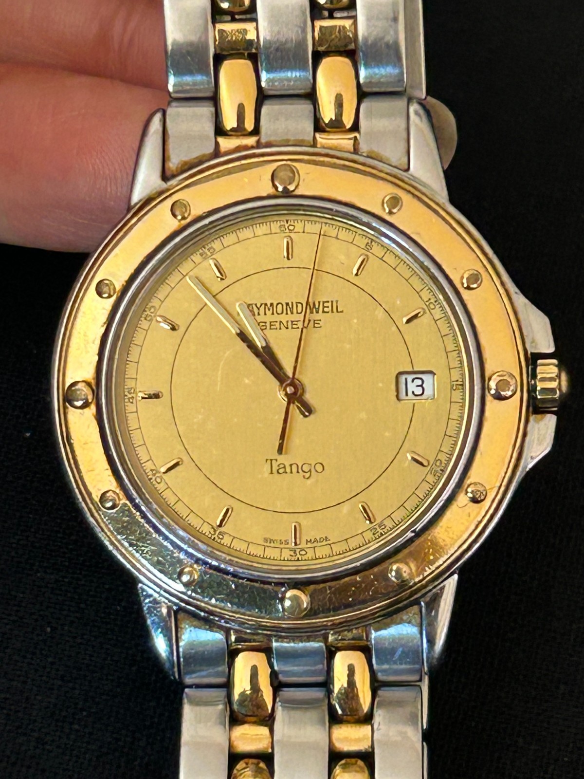Raymond Weil Tango Watch Men 37mm Gold Dial Two Tone Date Round 5560