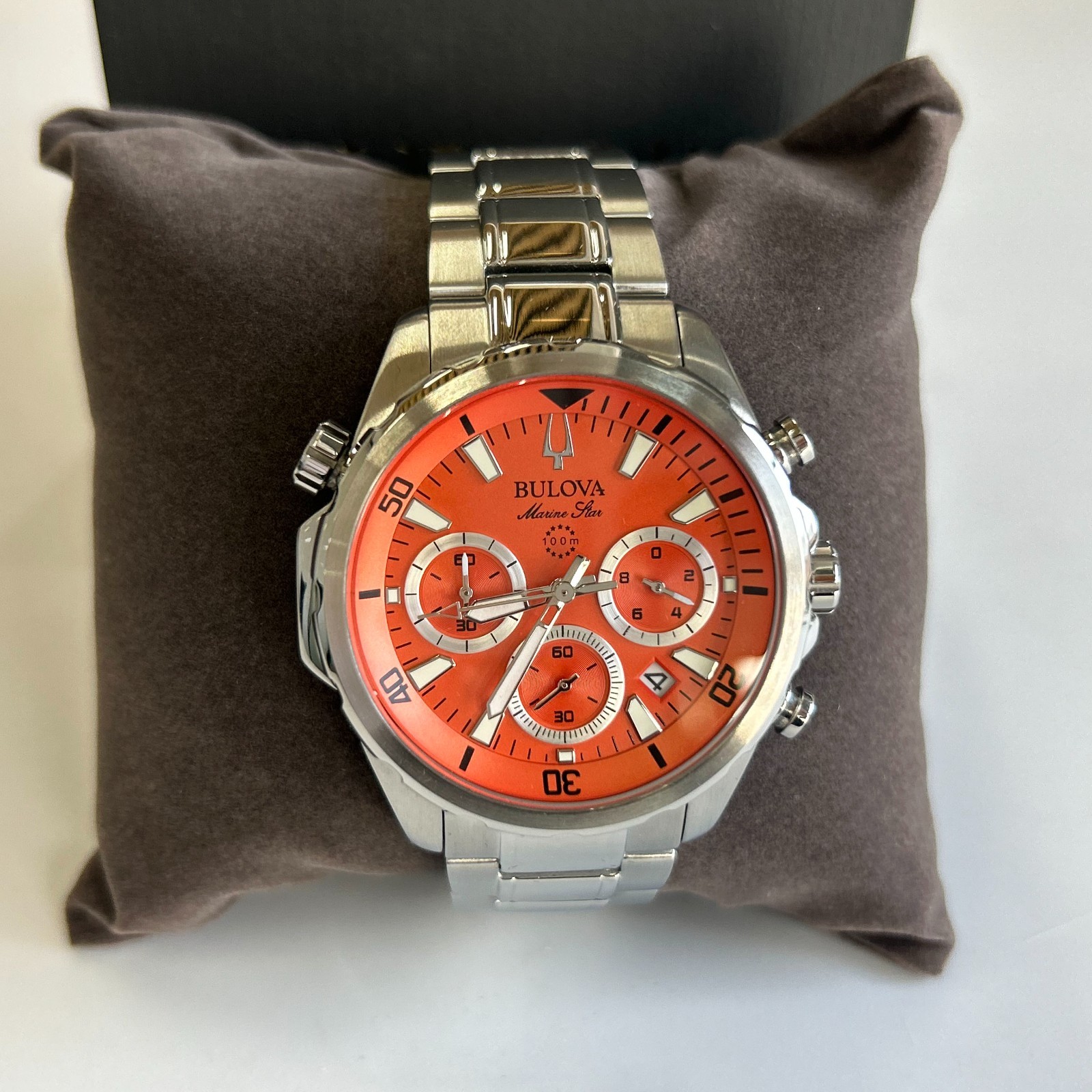 Bulova 96B395 Marine Star Orange Dial Men’s Chronograph Quartz Watch Stainless