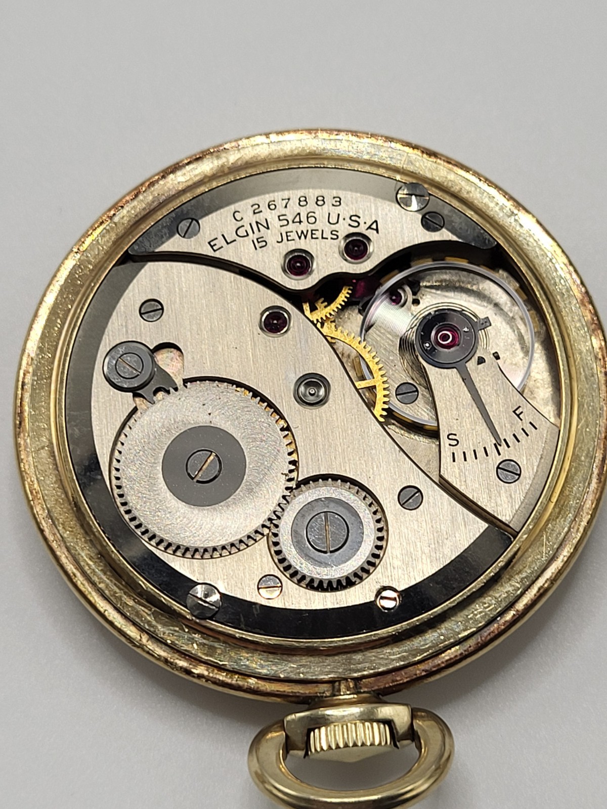 44MM Vintage 1948 Elgin 546 Dura Power Pocket Watch 15 Jewels 10K GF Working