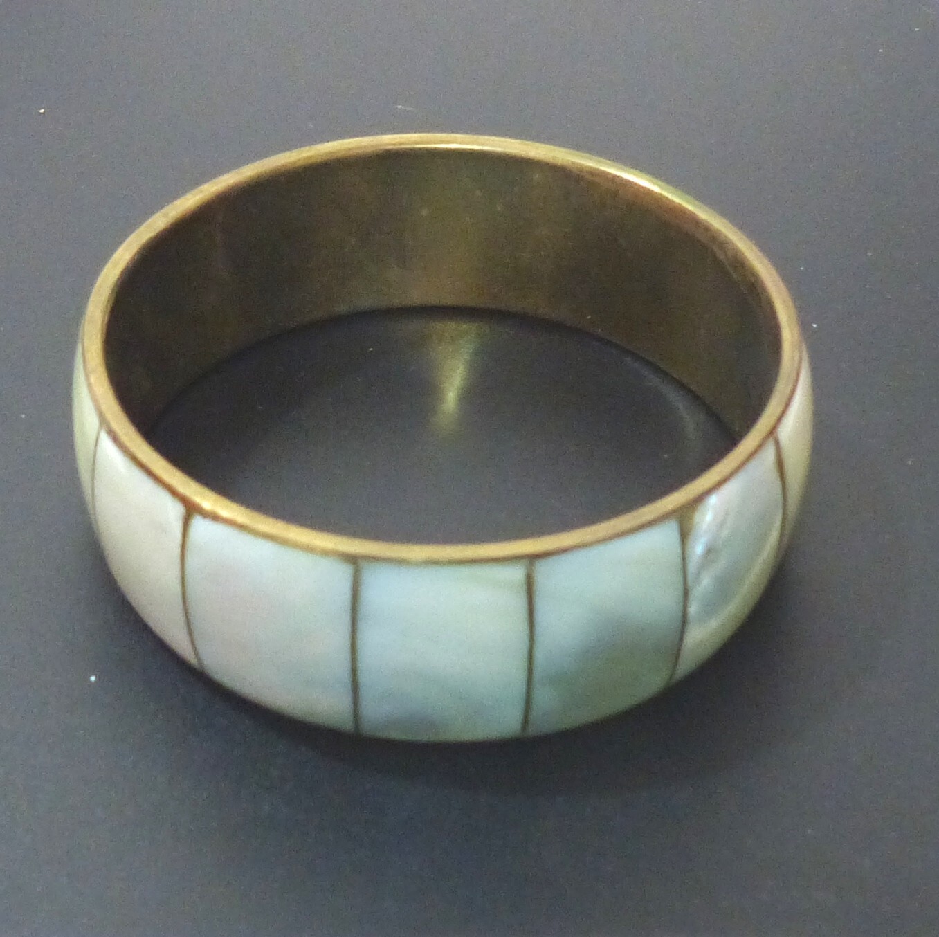 Vintage 1940’s – 1970s Brass MOTHER OF PEARL Chunky Bangle Bracelet