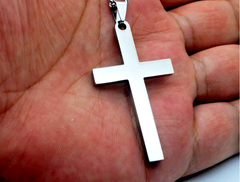 LARGE 2″ CROSS pendant 925 STERLING SILVER 4 MM ITALIAN 24″ chain necklace men