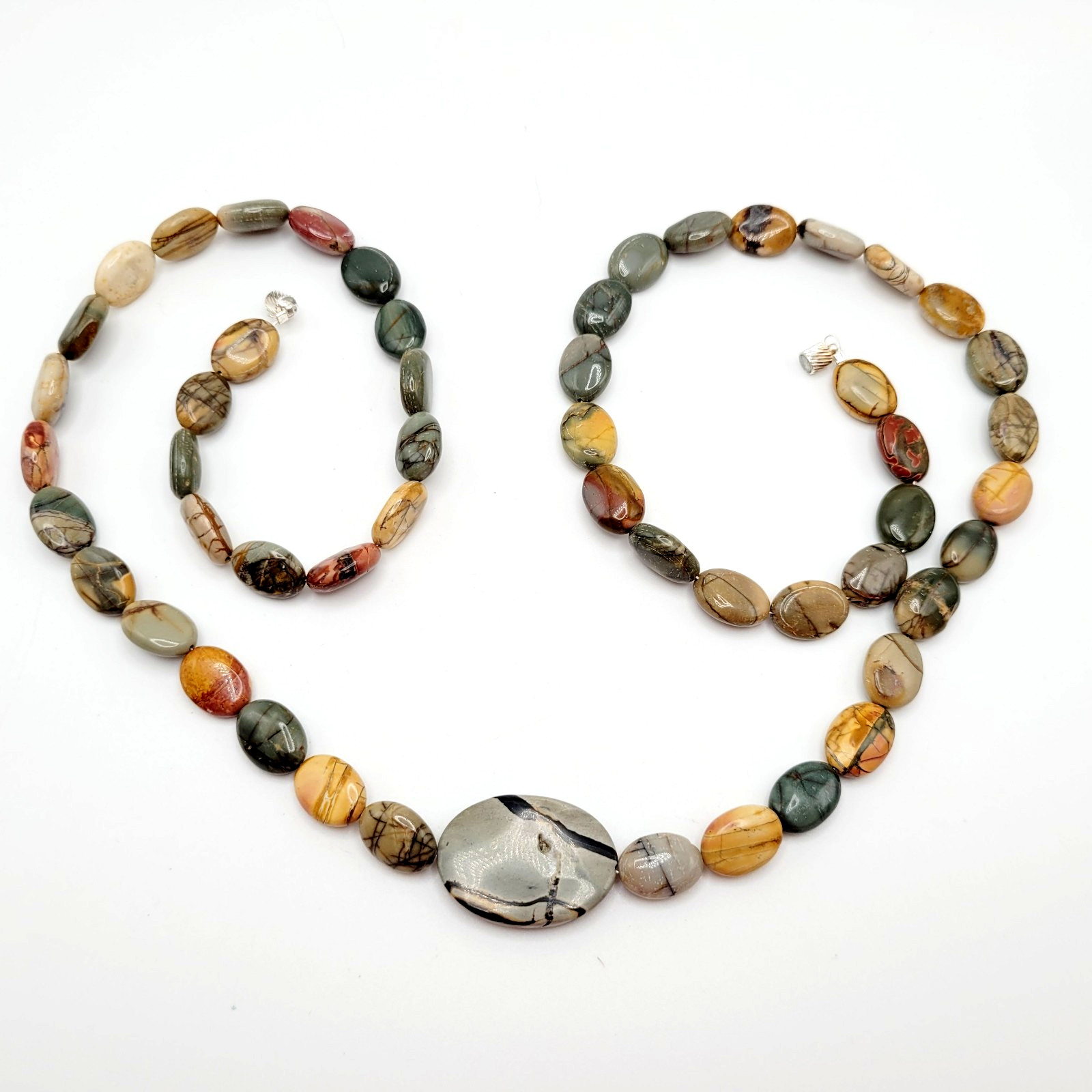 Artisan Picasso Jasper Bead Asymmetric Focal Stone Piccadilly Vtg Necklace 32 in