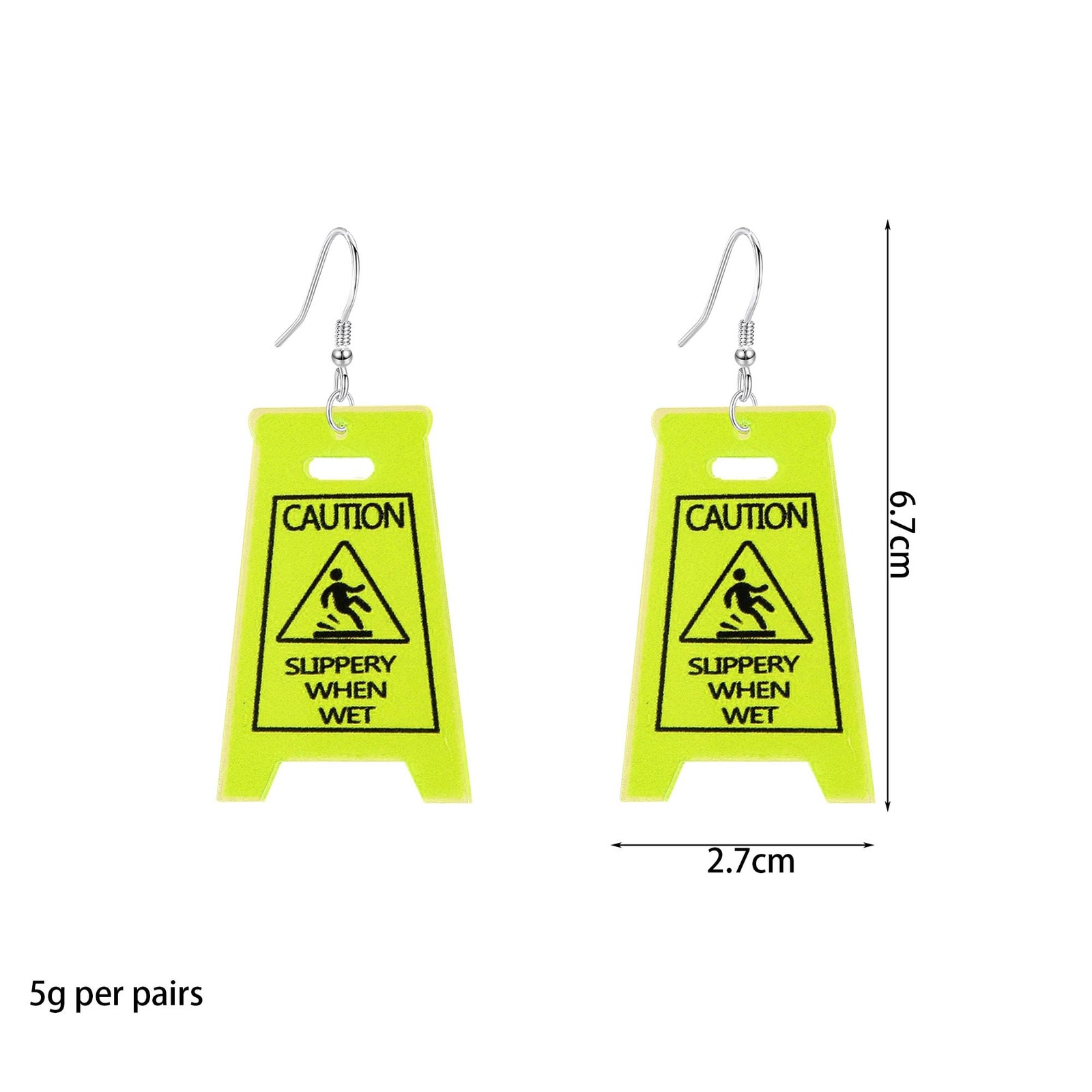 Funny Novelty Acrylic Caution Sign Earrings for Women Slippery When Wet Warni…