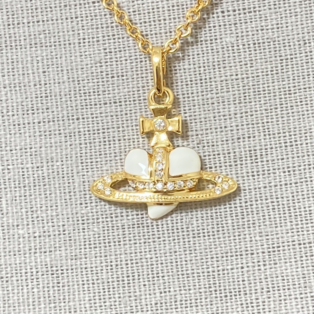 Vivienne Westwood Necklace Diamante Heart Gold White TOP 2.5cm NO BOX