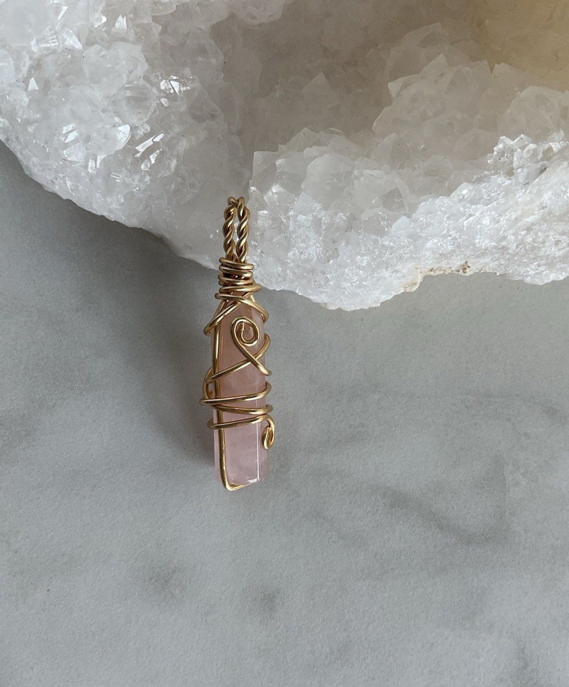 Wire Wrapped Rose Quartz Crystal Pendant
