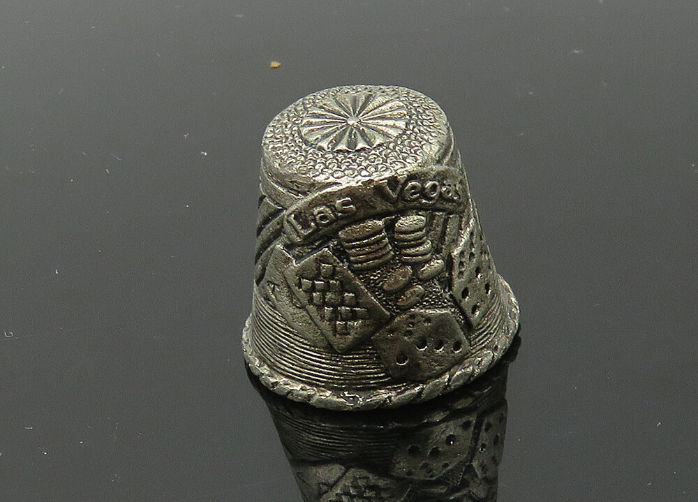 925 Sterling Silver Vintage Dark Tone Las Vegas Sewing Thimble TR2859