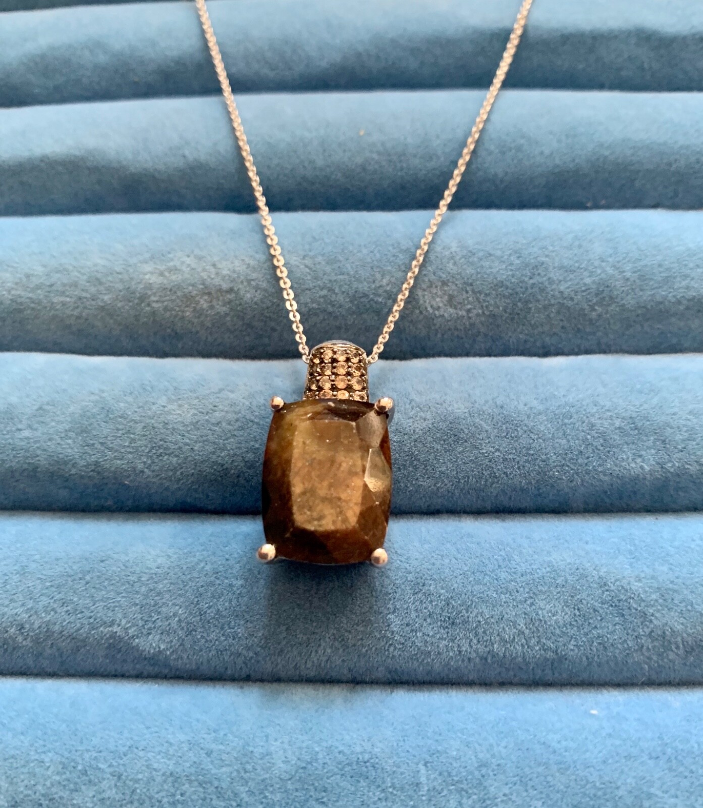 Zawadi Chocolate Sapphire, Champagne Zircon Pendant Necklace-20 in. (15.75c)