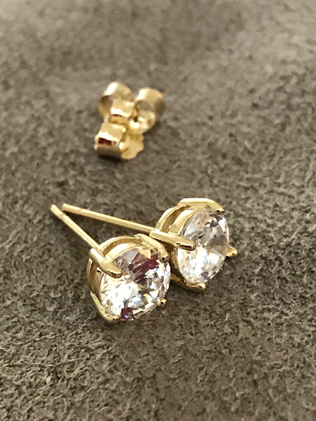 White Cubic Zirconia Earrings 6mm 14k Gold Plated Sterling Silver Best Quality