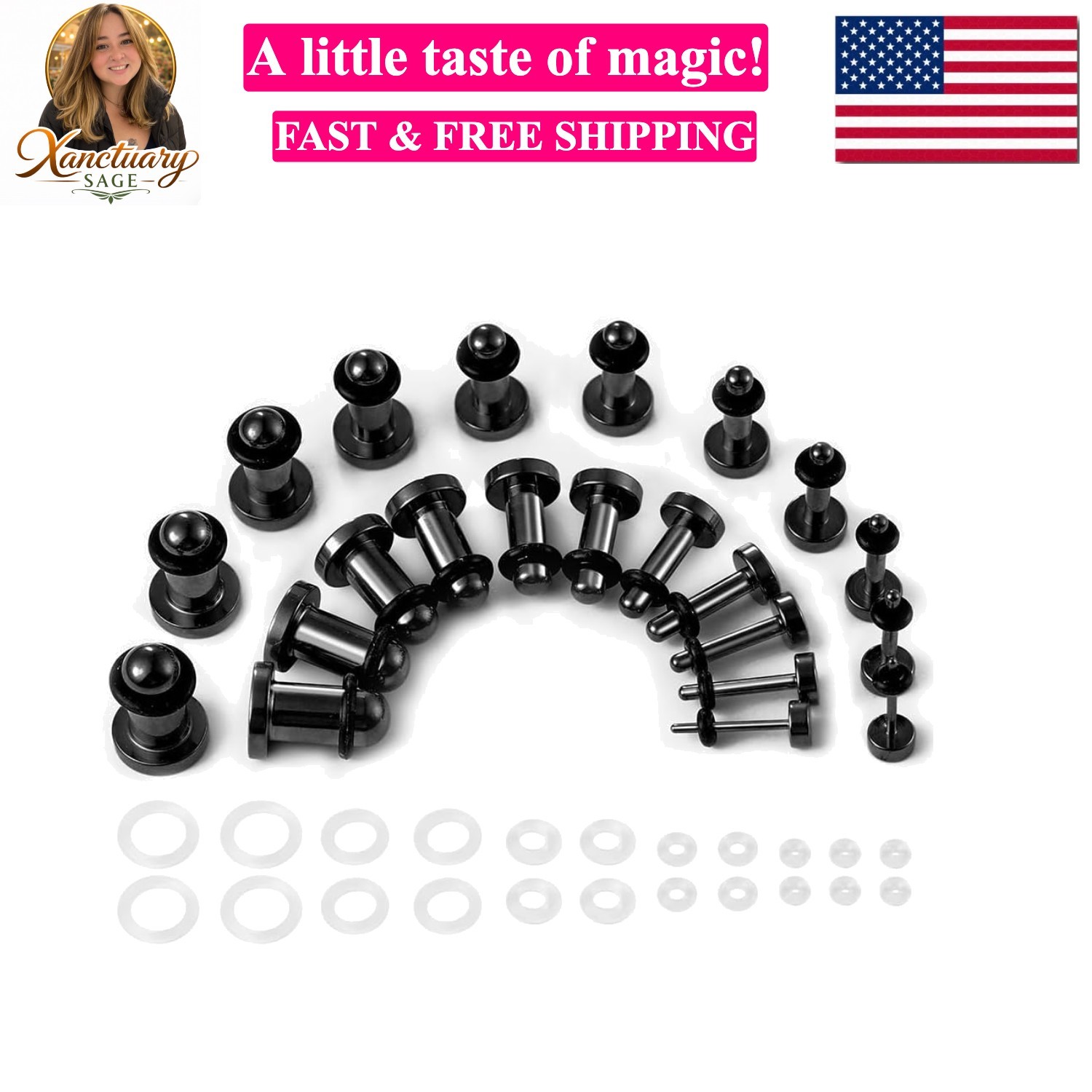 18g-00g 0.5mm Increments Stainless Steel Ear Stretching Kit, 11mm-16mm Dead S…