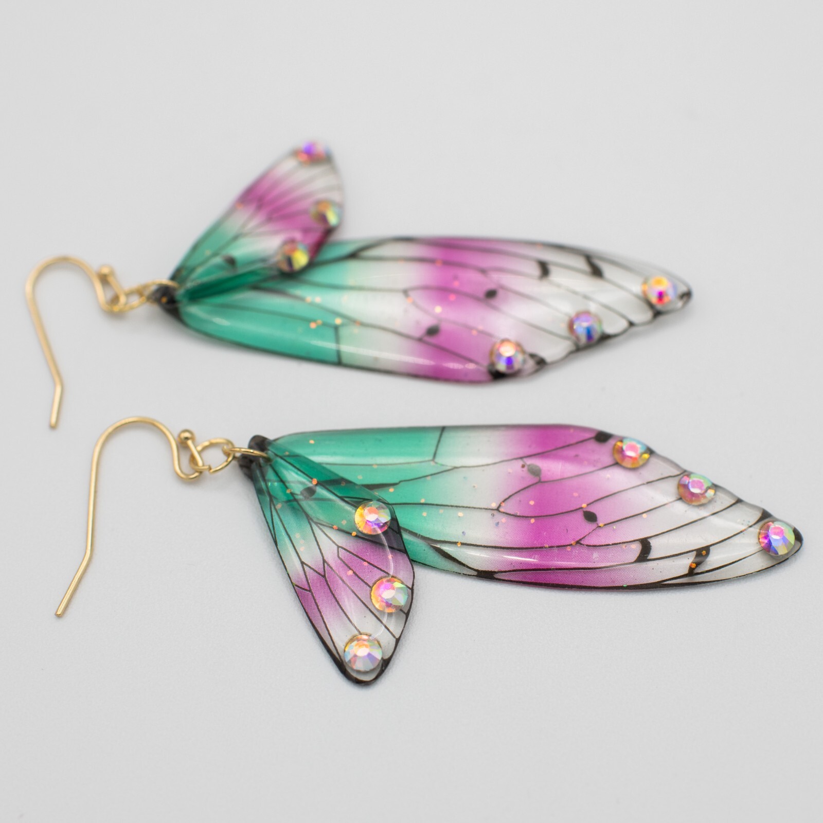 Green and Red Humingbird Wing Dangle Earrings – Radiant Colorful Beautiful
