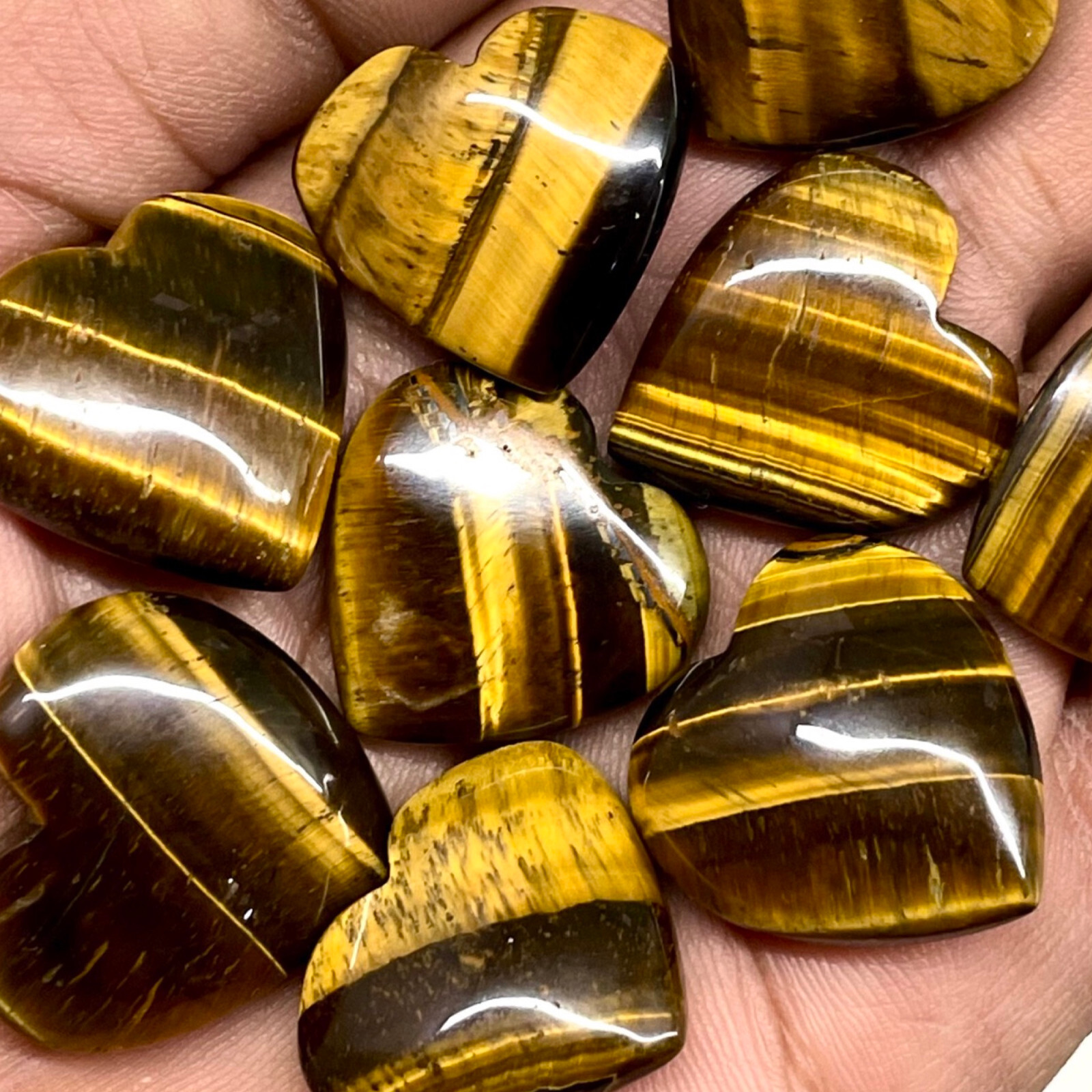 9 Pcs Natural Tiger Eye 22-25mm Huge Heart Shape Pendant Size Gemstones Lot