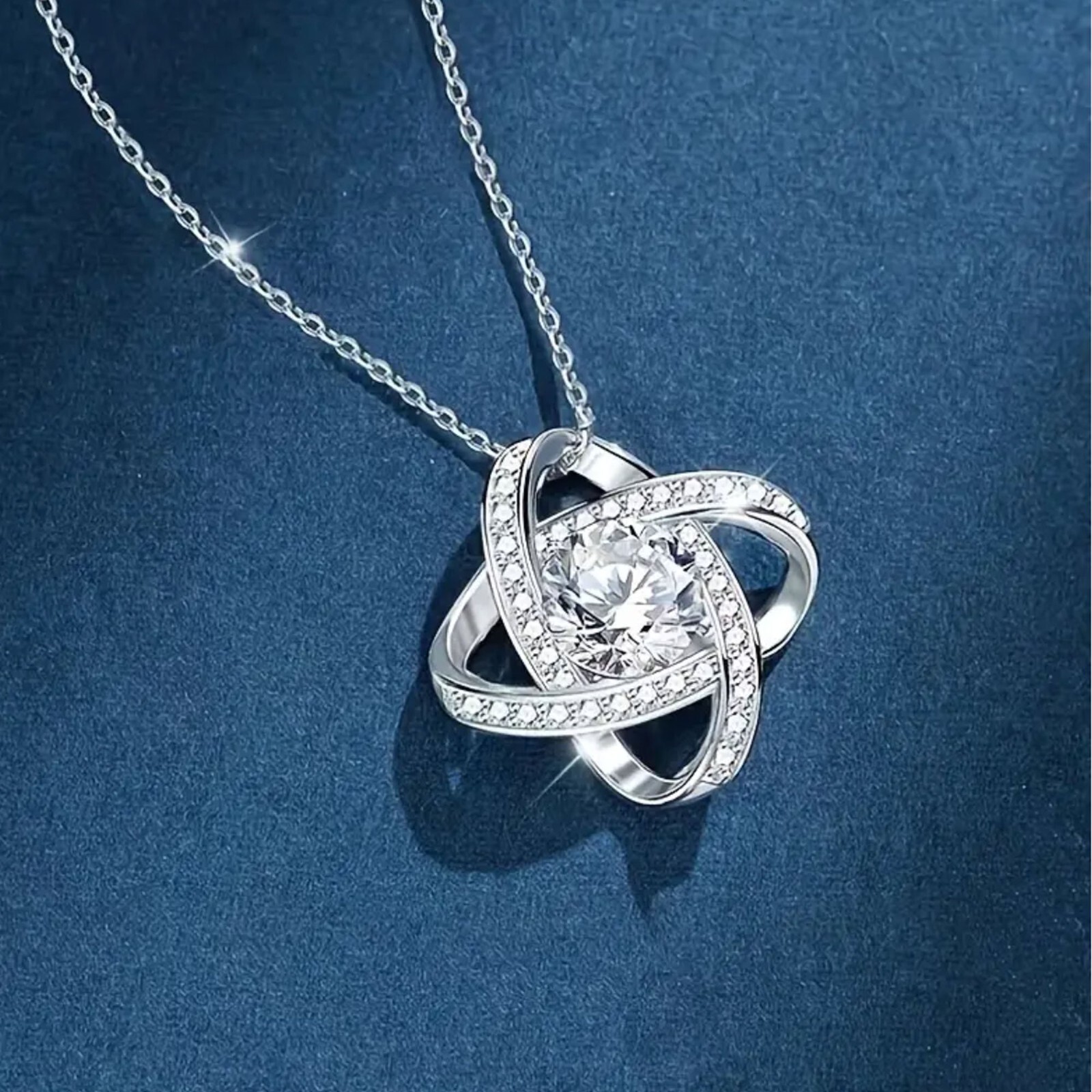 Love Knot Moissanite Elegant Design Fashion Pendant 925 Sterling Silver Necklace