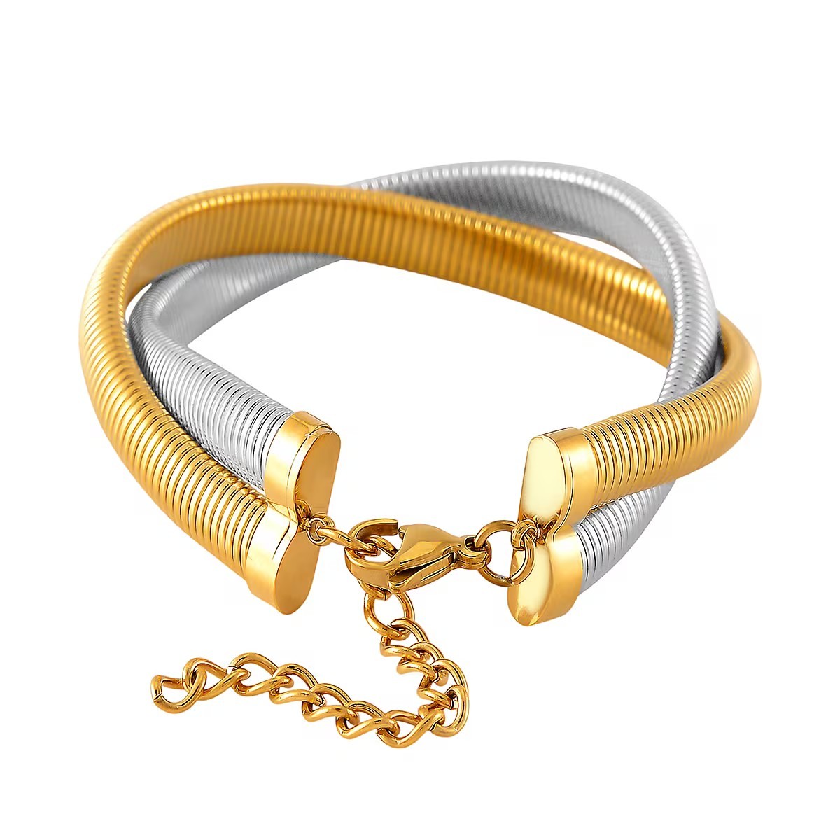 Ion Plated Yellow Gold and Stainless Steel 2 Row Bracelet 7.5-9.5 inches