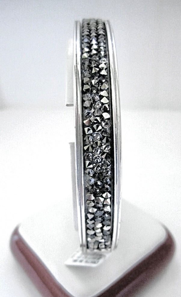 BRIGHTON CRYSTAL ROCKS SILVER DRUSY QUARTZ CRYSTAL SLVR THIN HINGED BRACELET✨VTG