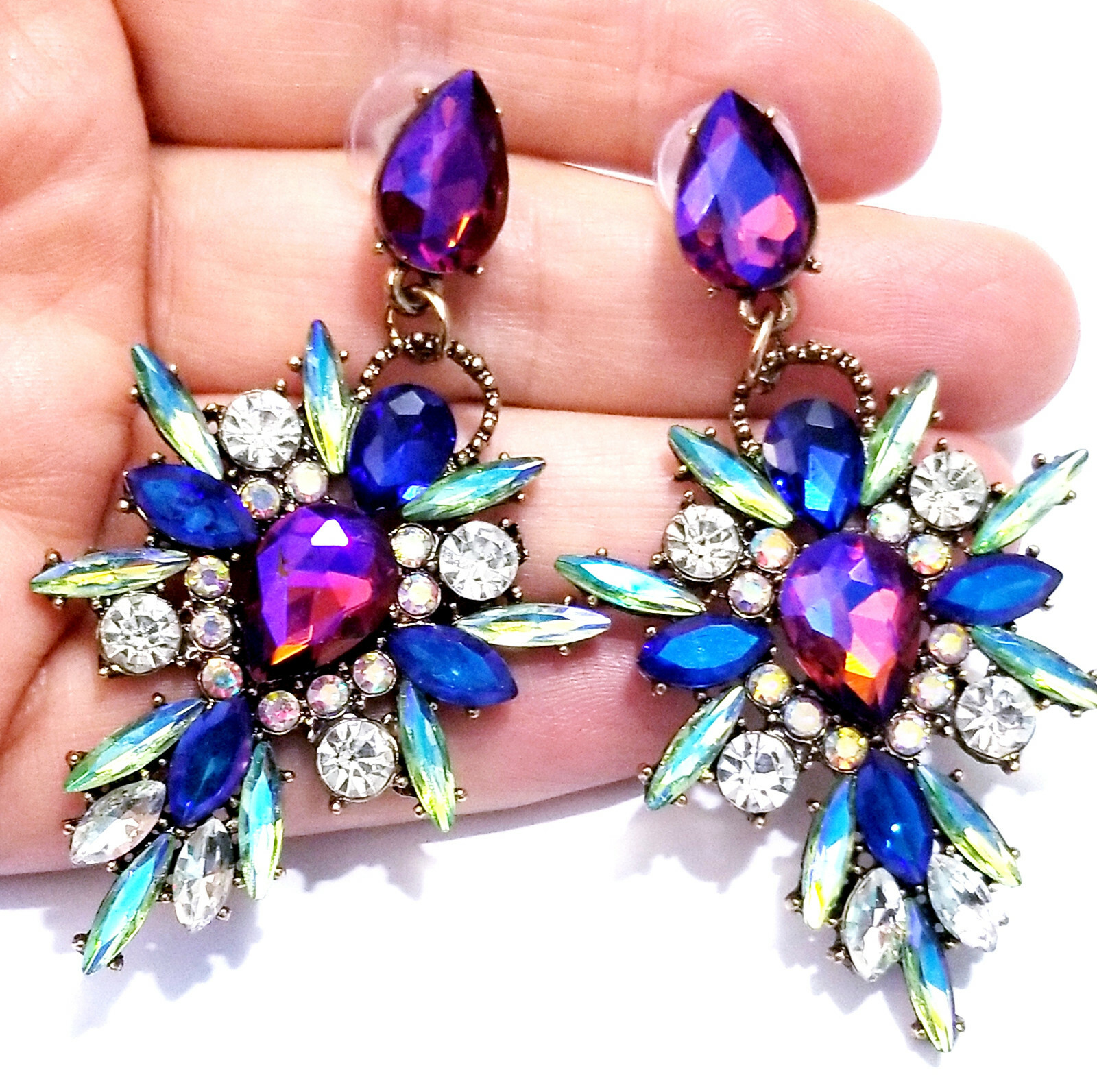 Chandelier Earrings Multi Rhinestone Crystal 2.8 in