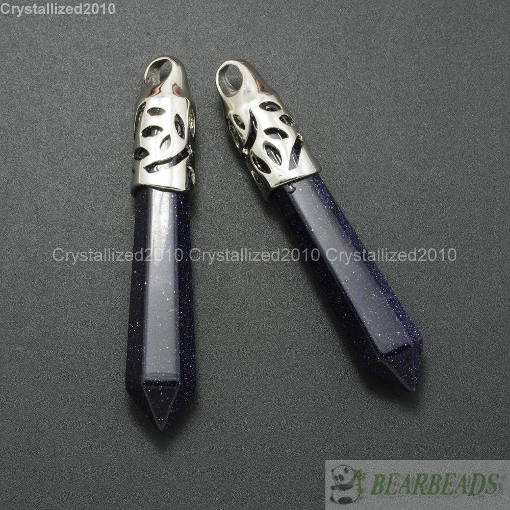 Natural Gemstone Long Hexagonal Pointed Reiki Chakra Healing Pendant Beads Pick