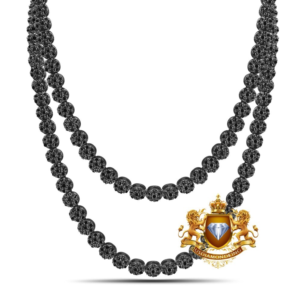 VVS1/D 8.65 Ctw. 14K Black Gold Bonded Tennis Flower Cluster Chain Neckless 7mm