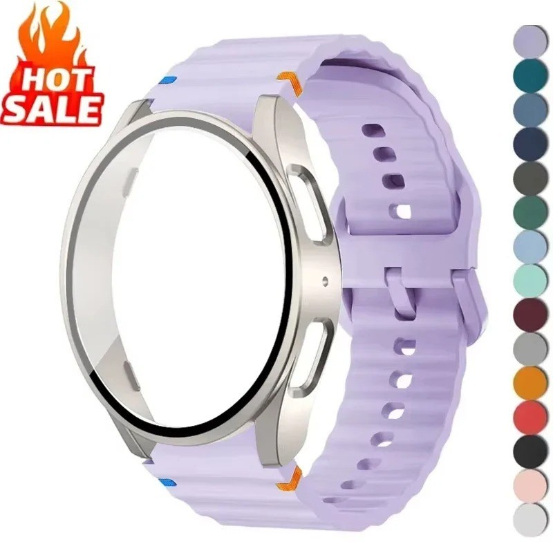 Samsung Galaxy Watch 4 5 6 7 Case Strap Silicone Band Cover 40mm 44mm